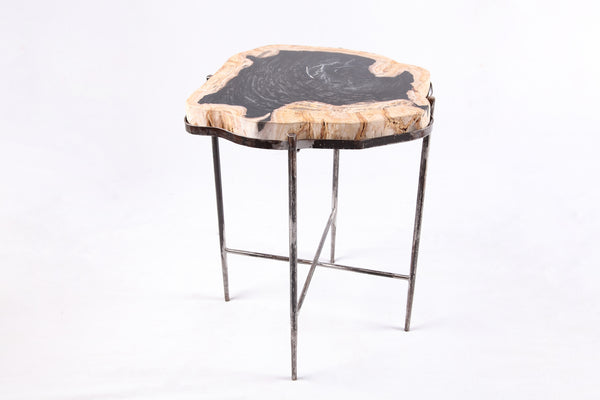 Living Edge Petrified Wood Top w Iron Stand Accent Table or Side Table 43