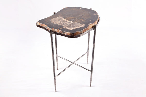Living Edge Petrified Wood Top w Iron Stand Accent Table or Side Table 49
