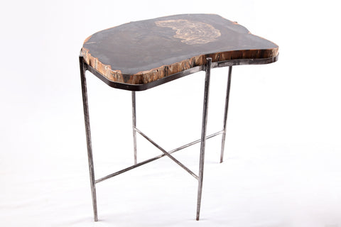 Living Edge Petrified Wood Top w Iron Stand Accent Table or Side Table 52