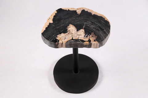 Z-Living Edge Petrified Wood Top w Black Metal Stand Accent Table or Side Table 58