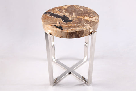 Z-Round Petrified Wood Top w Stainless Steel Stand Accent Table or Side Table 63