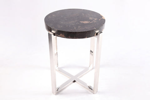 Round Petrified Wood Top w Stainless Steel Stand Accent Table or Side Table 65