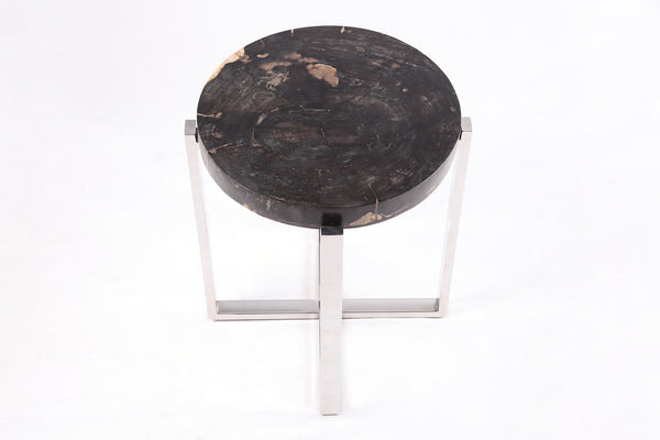 Round Petrified Wood Top w Stainless Steel Stand Accent Table or Side Table 65