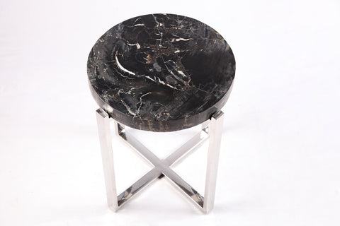 Z-Round Petrified Wood Top w Stainless Steel Stand Accent Table or Side Table 69