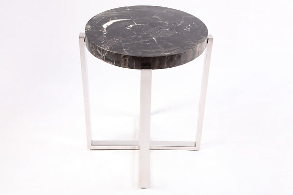 Round Petrified Wood Top w Stainless Steel Stand Accent Table or Side Table 71