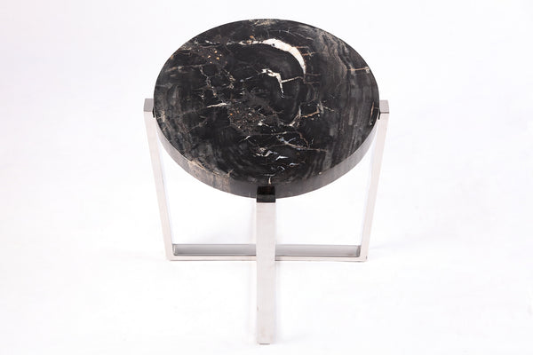 Round Petrified Wood Top w Stainless Steel Stand Accent Table or Side Table 71