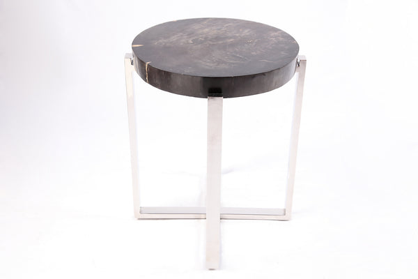 Round Petrified Wood Top w Stainless Steel Stand Accent Table or Side Table 72