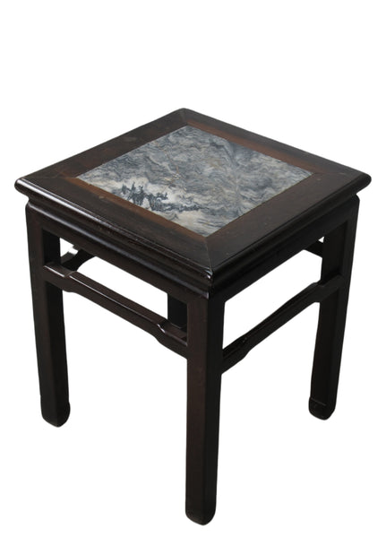Marble Top Square Dark Brown Accent Table or Stool