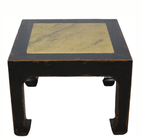 Marble Top Square and Distressed Black Vintage Accent or Side Table or Coffee Table, 18"H