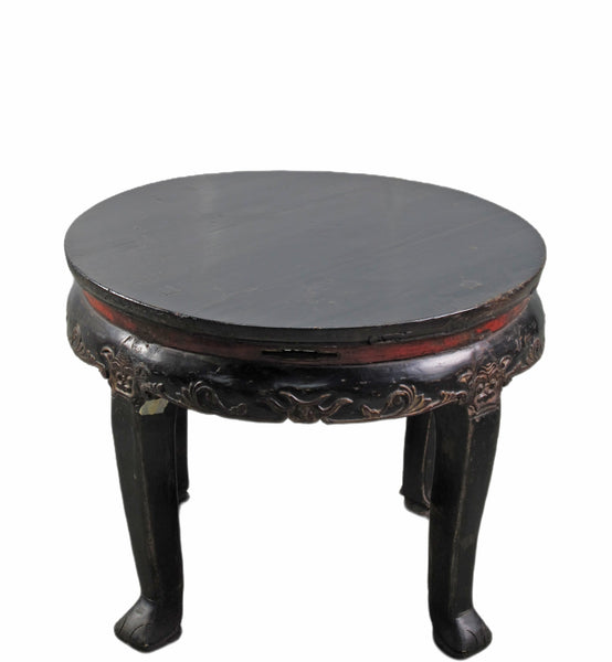 Antique Chinese Round Black Accent Table