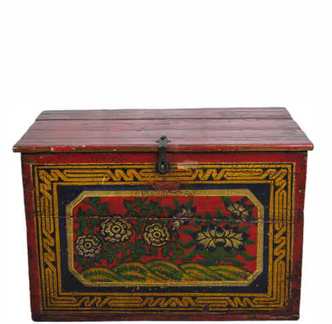 Red 22" Inch Long Antique Accent Trunk Table