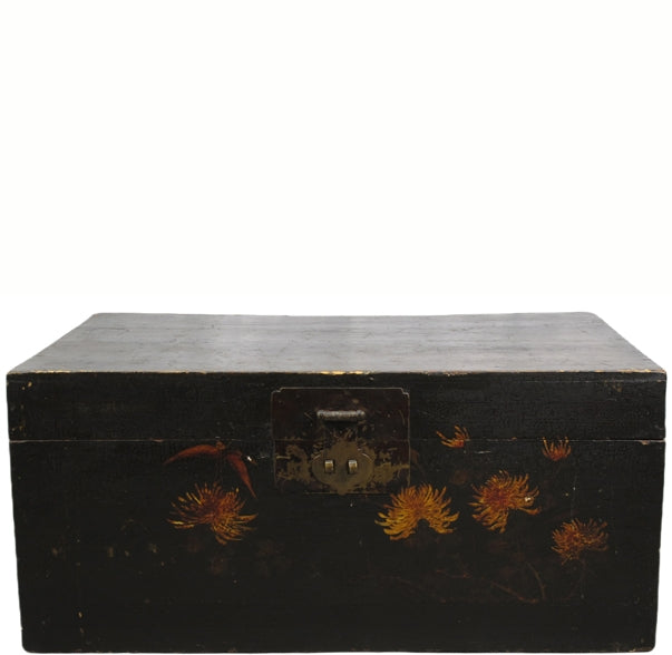 Black 32" Inch Long Antique Accent Trunk Table