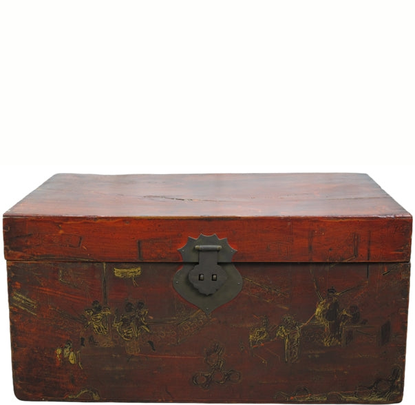 Red 27" Inch Long Antique Accent Trunk Table