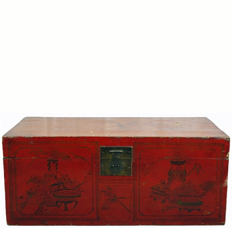 Red 31" Inch Long Antique Accent Trunk Table
