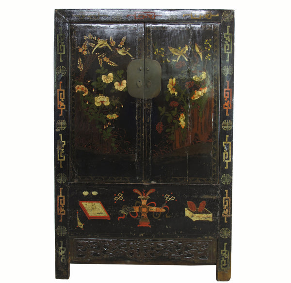 Birds and Flower Antique Chinese Cabinet