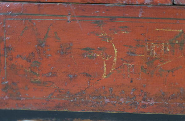 Red Antique Chinese Chinoiserie Style Cabinet