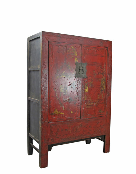 Red Antique Chinese Chinoiserie Style Cabinet