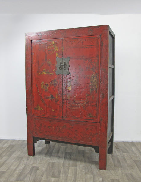 Red Antique Chinese Chinoiserie Style Cabinet