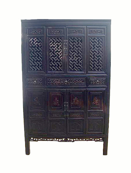 Dark Reddish Brown Lattice and Carved Cabinet - Dyag East