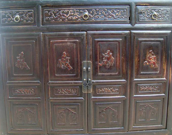Dark Reddish Brown Lattice and Carved Cabinet - Dyag East