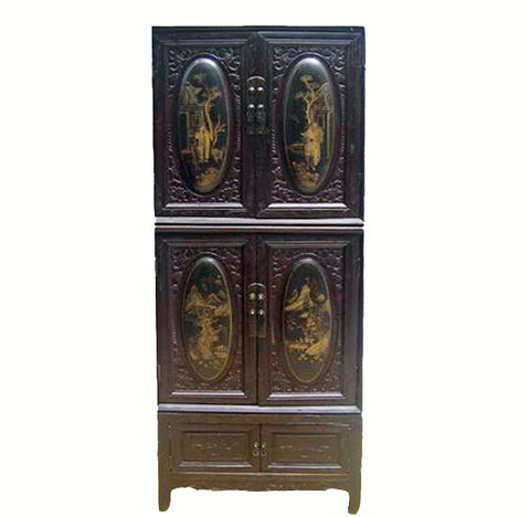 Chaozhou Cabinet w Painted and Carved Panels 2 - Dyag East