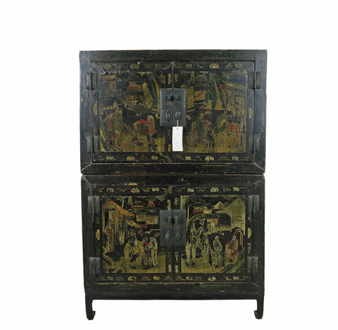 Two Compartments Cabinet Black Lacquer and Gilt Paint - Dyag East