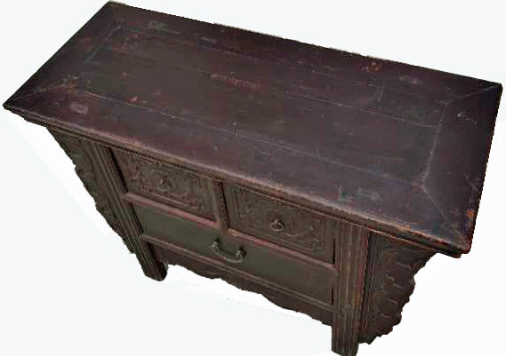 Reddish Brown Antique Chinese 3 Drawers Table