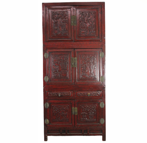 Hand Carved 3 Section Antique Chinese Cabinet