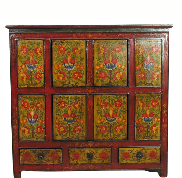 Hand Painted Rich Colored Tibetan Cabinet