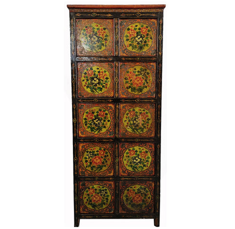 Vintage 69" Tall Tibetan 5 Compartments Cabinet