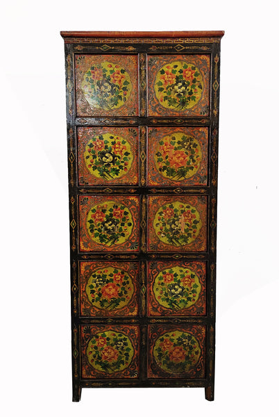 Vintage 69" Tall Tibetan 5 Compartments Cabinet