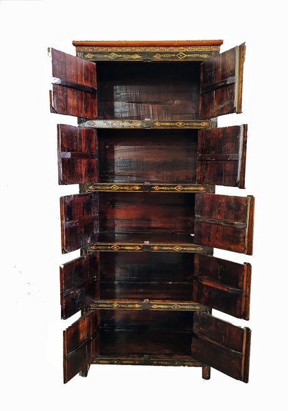 Vintage 69" Tall Tibetan 5 Compartments Cabinet