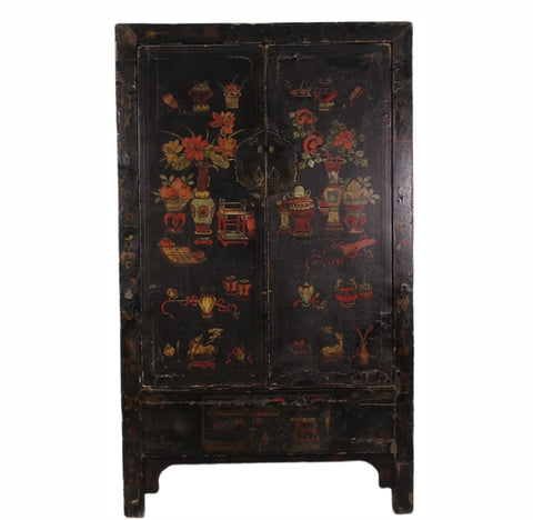 Hand Painted Antique Black Chinese Antique Cabinet