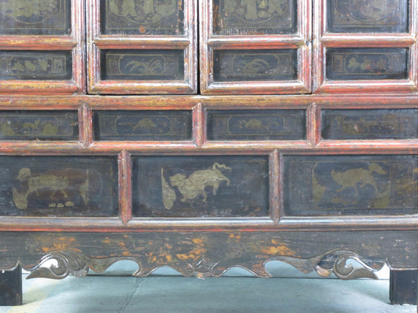 Hand Painted 80" Inch Tall Antique Chinese Cabinet