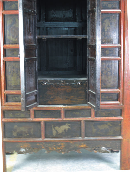 Hand Painted 80" Inch Tall Antique Chinese Cabinet