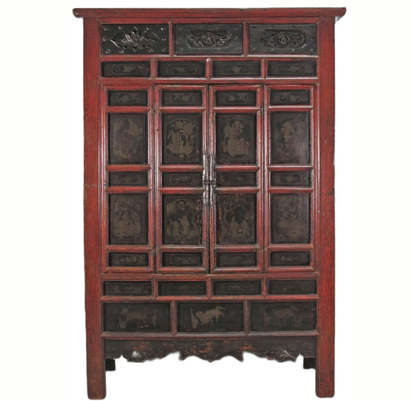 Hand Painted 80" Inch Tall Antique Chinese Cabinet