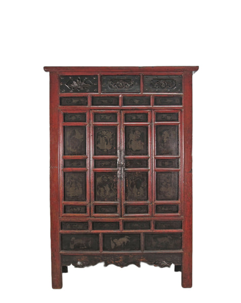 Hand Painted 80" Inch Tall Antique Chinese Cabinet