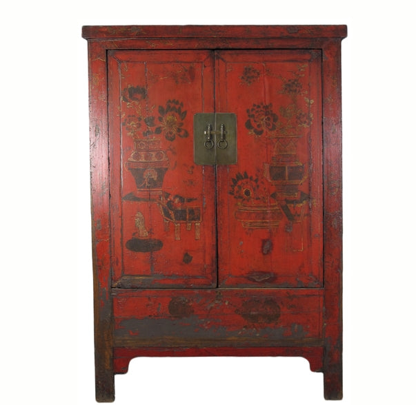 Red Lacquer Chinese Antique Cabinet – 70 inches tall
