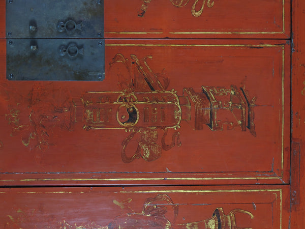 Red Antique Chinese Wedding Cabinet – 77 inches Tall