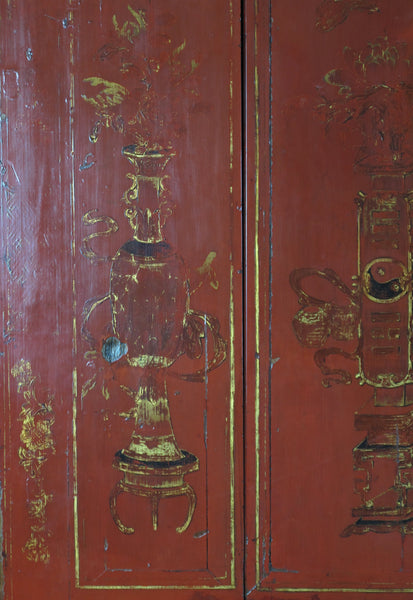 Red Antique Chinese Wedding Cabinet – 77 inches Tall