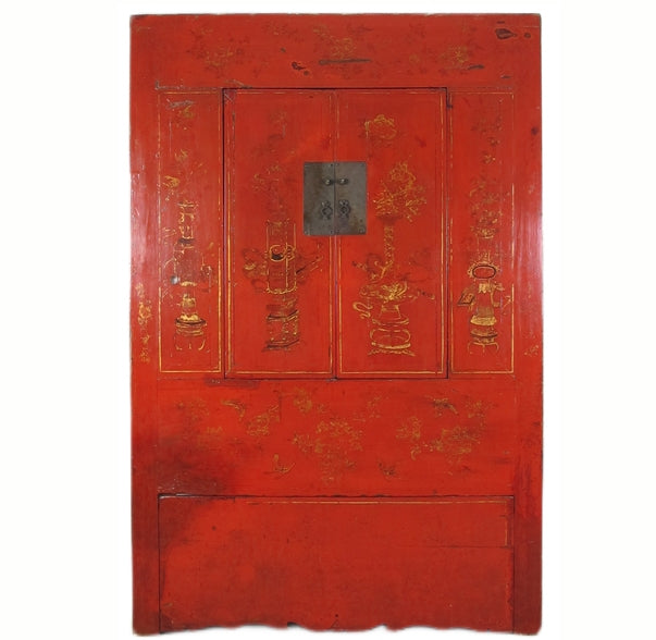 Red Antique Chinese Wedding Cabinet – 77 inches Tall