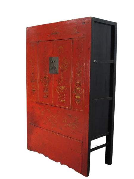Red Antique Chinese Wedding Cabinet – 77 inches Tall
