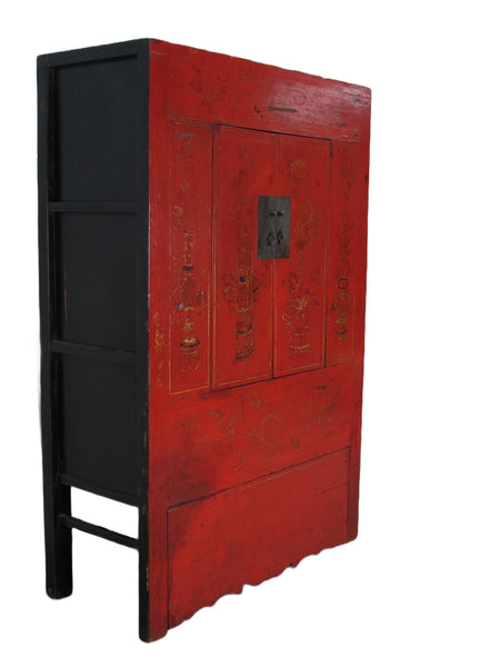 Red Antique Chinese Wedding Cabinet – 77 inches Tall
