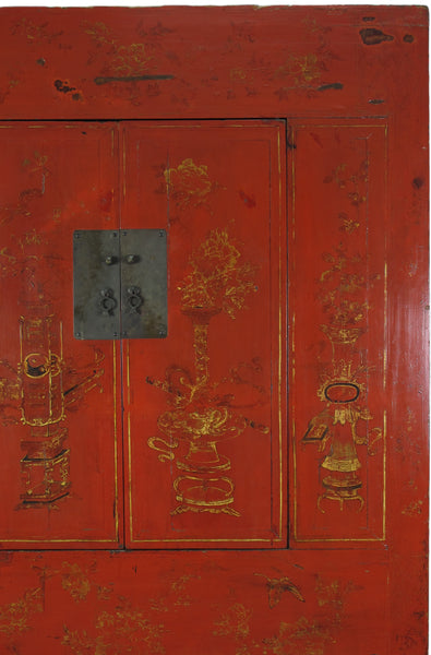 Red Antique Chinese Wedding Cabinet – 77 inches Tall