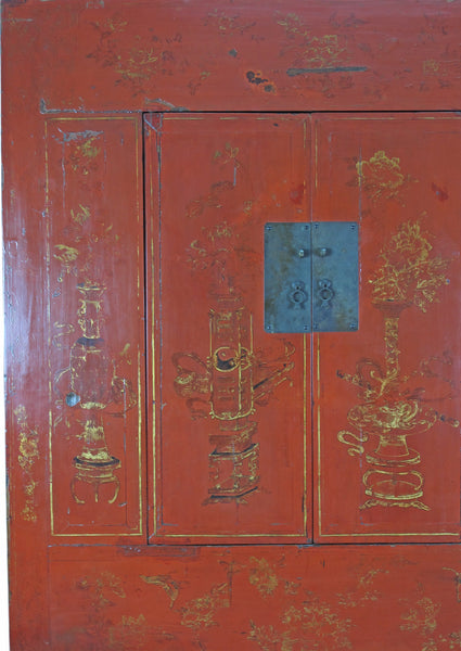 Red Antique Chinese Wedding Cabinet – 77 inches Tall