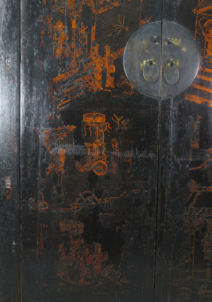 Large 84" Inch Tall  Black Chinese Antique Cabinet