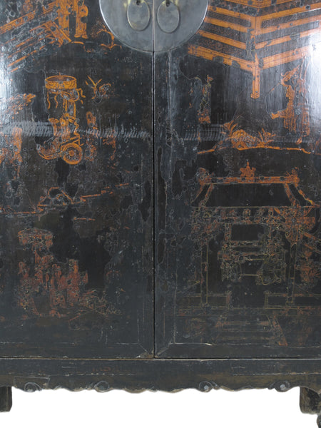 Large 84" Inch Tall  Black Chinese Antique Cabinet