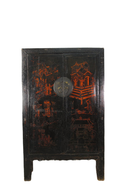Large 84" Inch Tall  Black Chinese Antique Cabinet