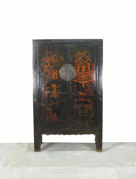 Large 84" Inch Tall  Black Chinese Antique Cabinet