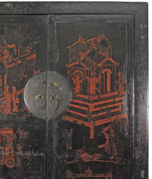 Large 84" Inch Tall  Black Chinese Antique Cabinet